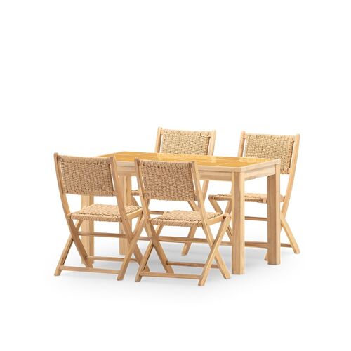 Set Repas 4 Places Table Céramique Moutarde 125x65