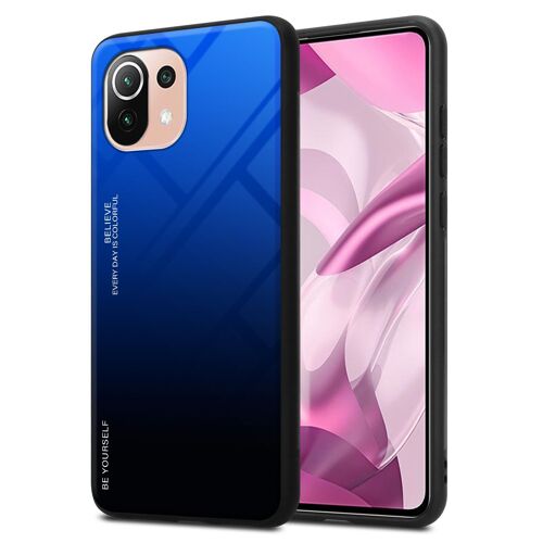Cadorabo Housse compatible avec Xiaomi Mi 11 LITE (4G / 5G) / 11 LITE NE en BLEU - NOIR - Coque de protection bicolore en silicone TPU et dos en verre trempé