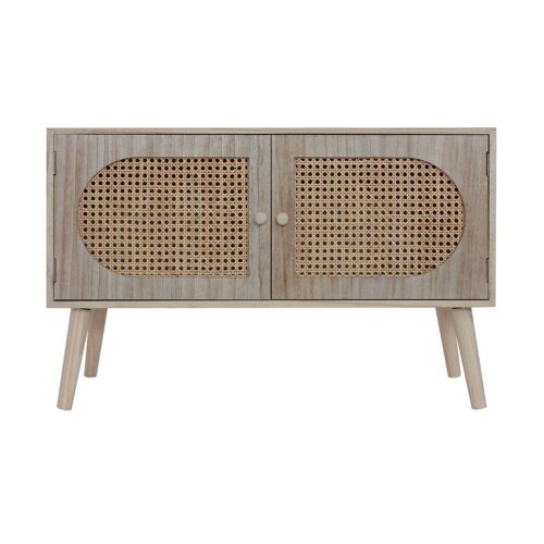 Buffet bas de style boho avec 2 portes en bois marron