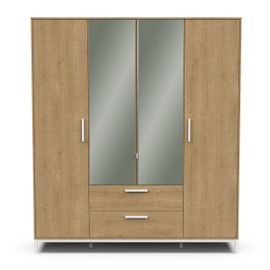 Armoire 4 Portes Ouvrantes, 2 Miroirs Et 2 Tiroirs H220 Cm