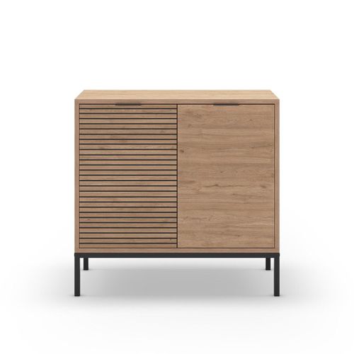 Petit Buffet 2 Portes Dcor Chêne, Rainures Noires - L80 Cm