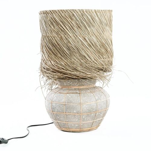 Lampe De Table En Terre Cuite Et Herbe Naturel Gris