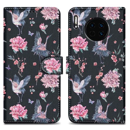 Coque Pour Huawei Mate 30 Design Grue & Fleurs No. 9 Housse De Protection Étui Avec Fermeture Magnétique, Fonction De Support Et Compartiment Pour Carte