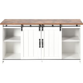 Meuble Tv Buffet Effet Bois Avec Rangement Vintage Blanc