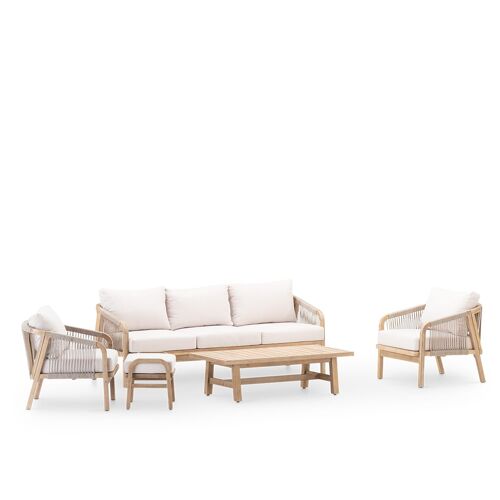 Salon De Jardin 5 Places En Bois Avec Repose-Pieds