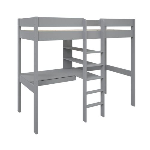 Lit mezzanine avec bureau pin massif gris 90x200