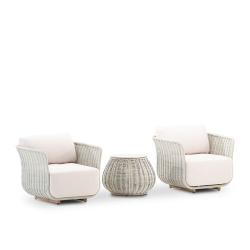 Set De Jardin 2 Fauteuils Corde Grise Avec Table En Ciment