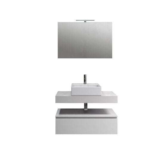 Meuble de salle de bain 5 pièces en mélaminé blanc mat
