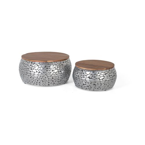 Lot De 2 Tables En Manguier Et Aluminium