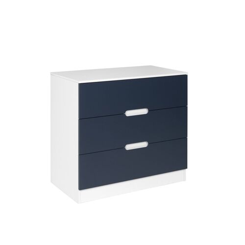 Commode 3 Tiroirs Blanc Et Bleu