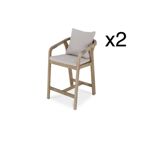 Pack 2 Tabourets En Bois Et Corde Beige