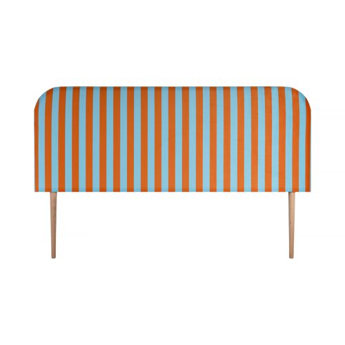Tête de lit en velours à rayures bleues et oranges 160x97cm