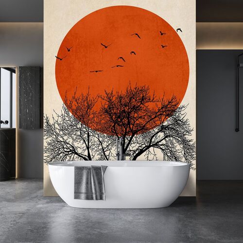 Papier peint graphique soleil rouge 208x270cm