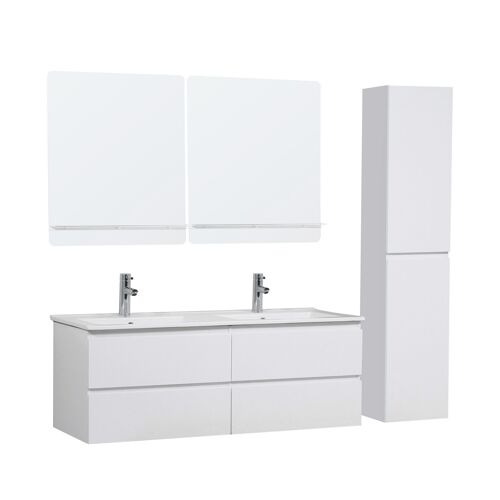 Meuble lave-mains AVA vert de gris + miroir tablette blanche