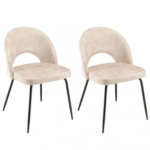 Lot de 2 chaises velours beige dossier ouvert pieds acier noir