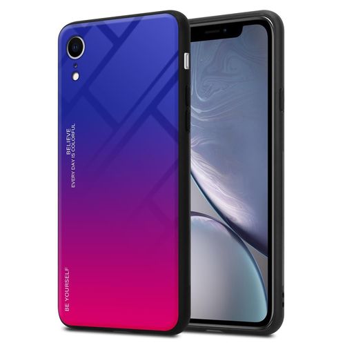 Cadorabo Housse Compatible Avec Apple Iphone Xr En Violett - Rouge - Coque De Protection Bicolore En Silicone Tpu Et Dos En Verre Trempé