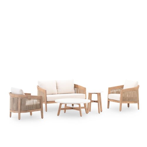 Salon De Jardin 4 Places En Bois Avec 2 Tables En Terrazzo