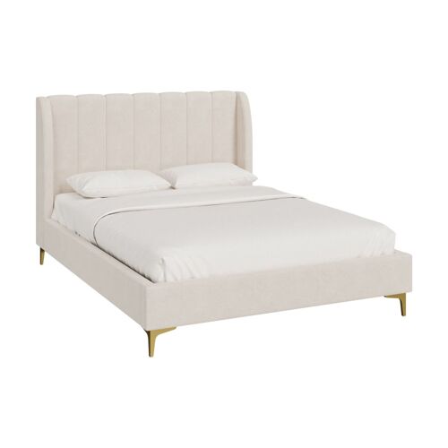 Lit double 140x190 cm en tissu beige et pieds doré