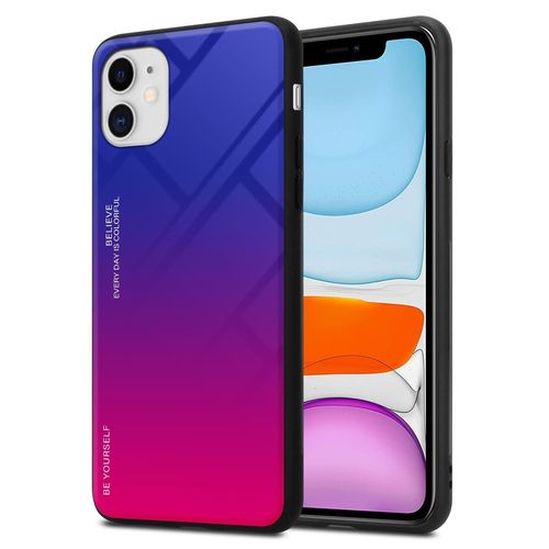 Cadorabo Housse Compatible Avec Apple Iphone 11 En Violett - Rouge - Coque De Protection Bicolore En Silicone Tpu Et Dos En Verre Trempé