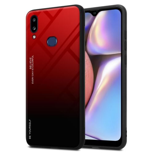 Cadorabo Housse compatible avec Samsung Galaxy A10s / M01s en ROUGE - NOIR - Coque de protection bicolore en silicone TPU et dos en verre trempé