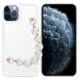 Cadorabo Housse Compatible Avec Apple Iphone 12 Pro En Blanc Avec Perles - Étui De Protection En Silicone Tpu Flexible Avec Chaîne De Poignet