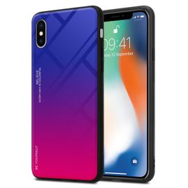 Cadorabo Housse Compatible Avec Apple Iphone X / Xs En Violett - Rouge - Coque De Protection Bicolore En Silicone Tpu Et Dos En Verre Trempé