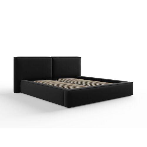 Lit coffre avec tête de lit 180x200cm en tissu velours noir