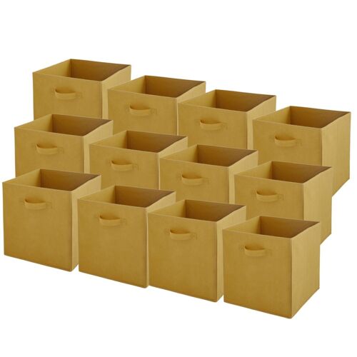 Lot de12 bacs rangement - jaune moutarde - 31x31x31cm