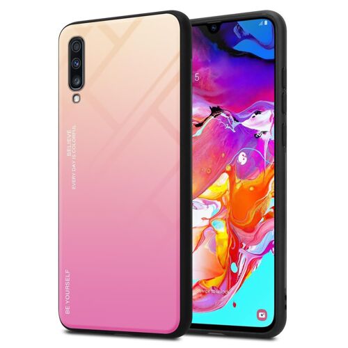 Cadorabo Housse compatible avec Samsung Galaxy A70 / A70s en JAUNE - ROSE - Coque de protection bicolore en silicone TPU et dos en verre trempé
