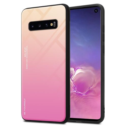 Cadorabo Housse compatible avec Samsung Galaxy S10 4G en JAUNE - ROSE - Coque de protection bicolore en silicone TPU et dos en verre trempé