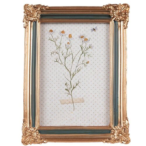 Cadre photo classique mural ou à poser en résine vert et doré 10x15cm