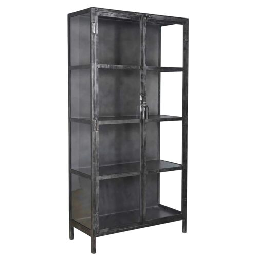 Vitrine industrielle 2 portes en métal noir vieilli H190cm