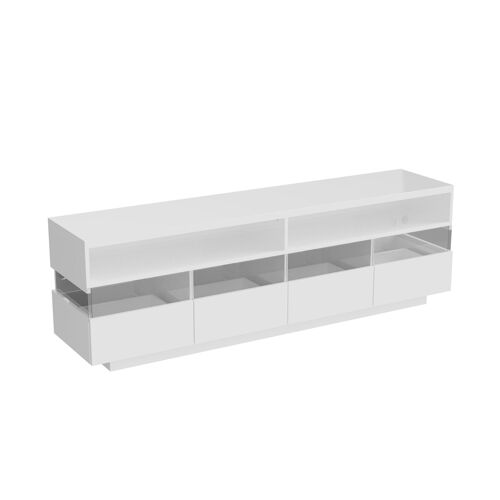 Meuble Tv Blanc Avec Éclairage Led 2 Rangement Et 4 Grands Tiroirs
