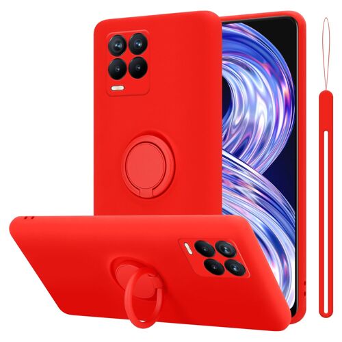 Cadorabo Housse compatible avec Realme 8 4G / 8 PRO en LIQUID RED - Étui de protection en silicone TPU flexible avec anneau