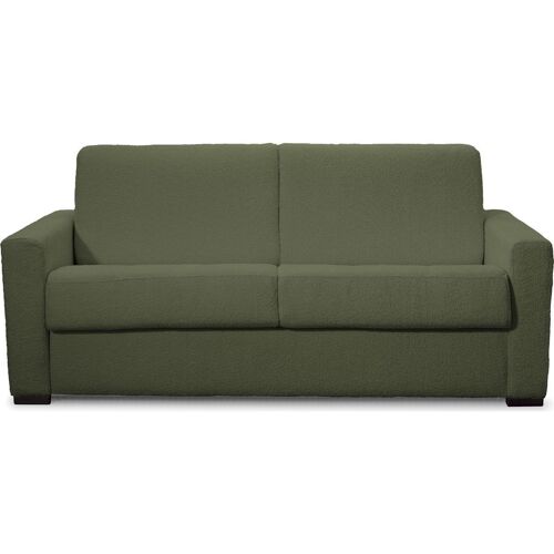 Canapé convertible express 3 places en tissu bouclette vert kaki