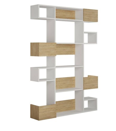 Etagères bibliothèque l120xh171cm blanc et chêne clair