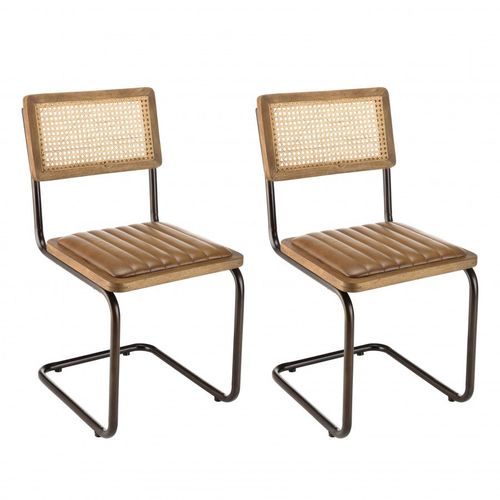 Lot De 2 Chaises Manguier Assise Matelassée Cuir Pieds Rétro