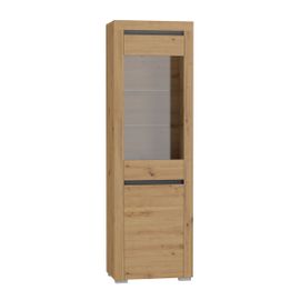 Vitrine 2 Portes Led Inclus Stratifiés Naturel Et Gris