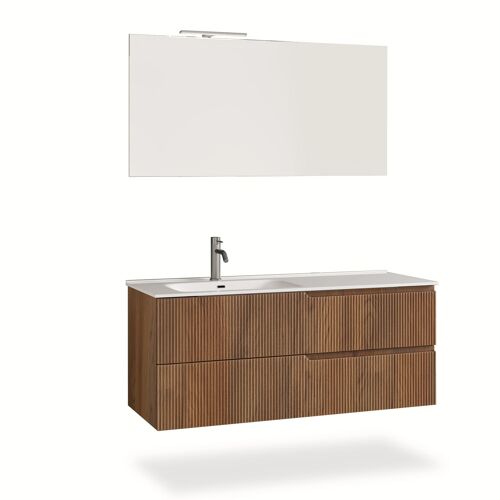 Meuble de salle de bain baignoire gauche 4 pièces en MDF chêne foncé