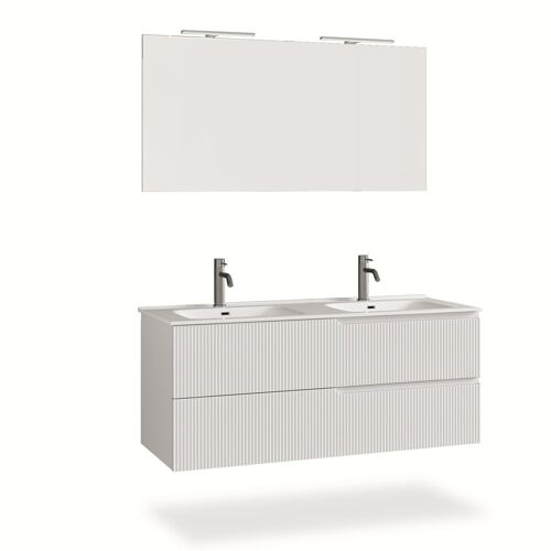Meuble de salle de bain à baignoire double 5 pièces en MDF blanc mat