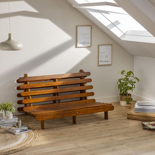 Structure Futon En Bois Massif Marron Noisette 160x200 Cm