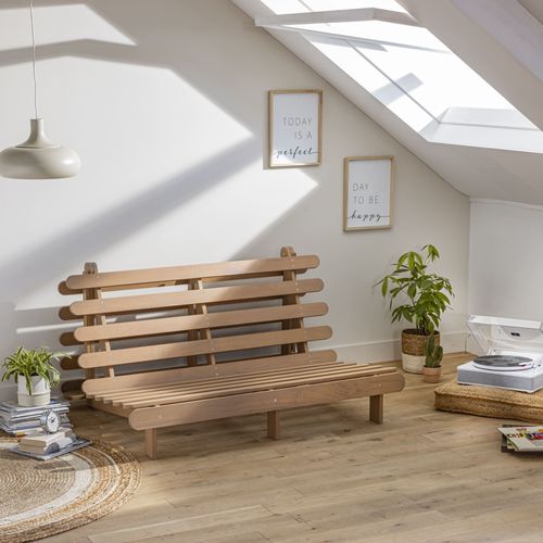 Structure Futon En Bois Massif Gris 160x200 Cm