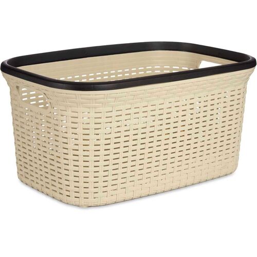 Panier à linge buanderie beige et noir 2 poignées