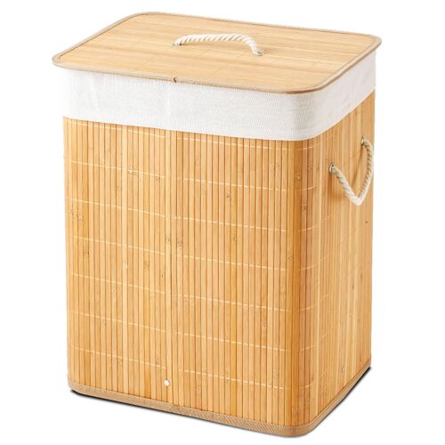Panier à linge en bambou et intérieur amovible en tissu - 60L