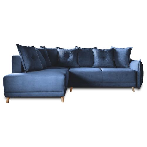 Canapé D'angle Gauche Convertible 5 Places En Velours Côtelé Bleu