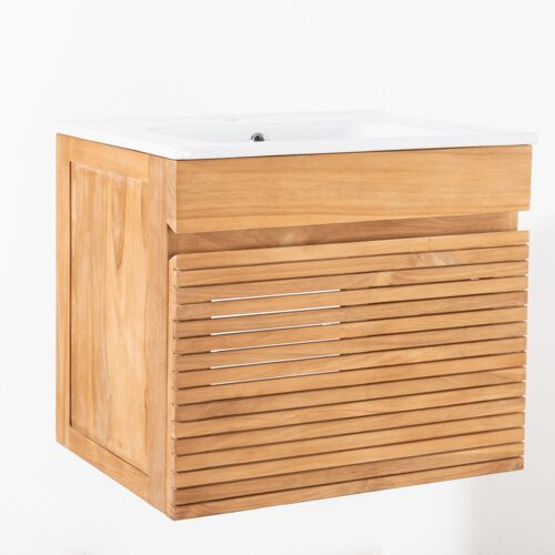 Meuble salle de bain en teck et céramique L 60 cm