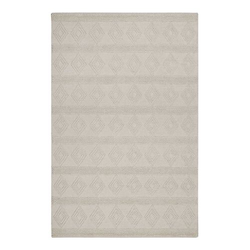 Tapis Tissé Main Blanc Crème À Bouclette Pure Laine Et Coton 50x80