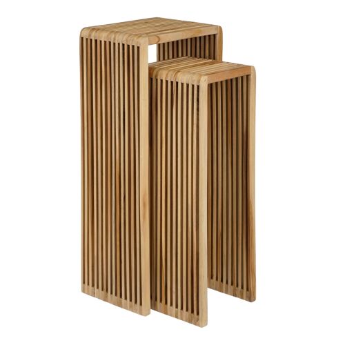 Lot de 2 tables pour plantes en bois recyclé marron H80