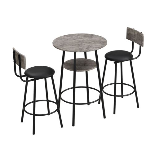 Ensemble Table Haute Et Tabouret De Bar Effet Gris Béton Et Cuir Noir