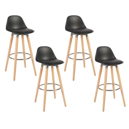 Lot De 4 Tabourets Noir Pieds En Bois Naturel 39,5x44x91cm